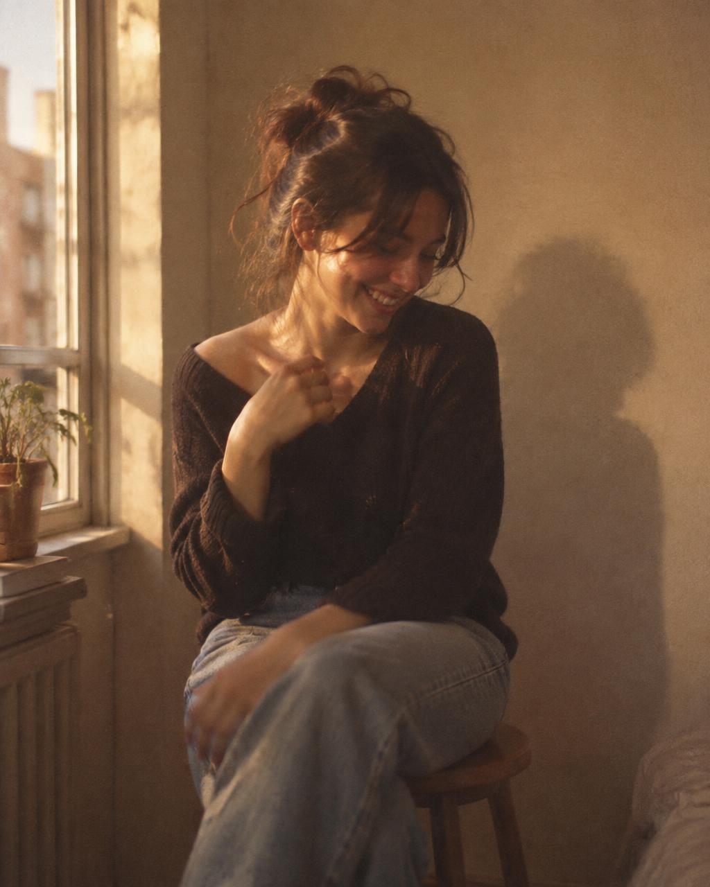 Solo portrait in warm window light